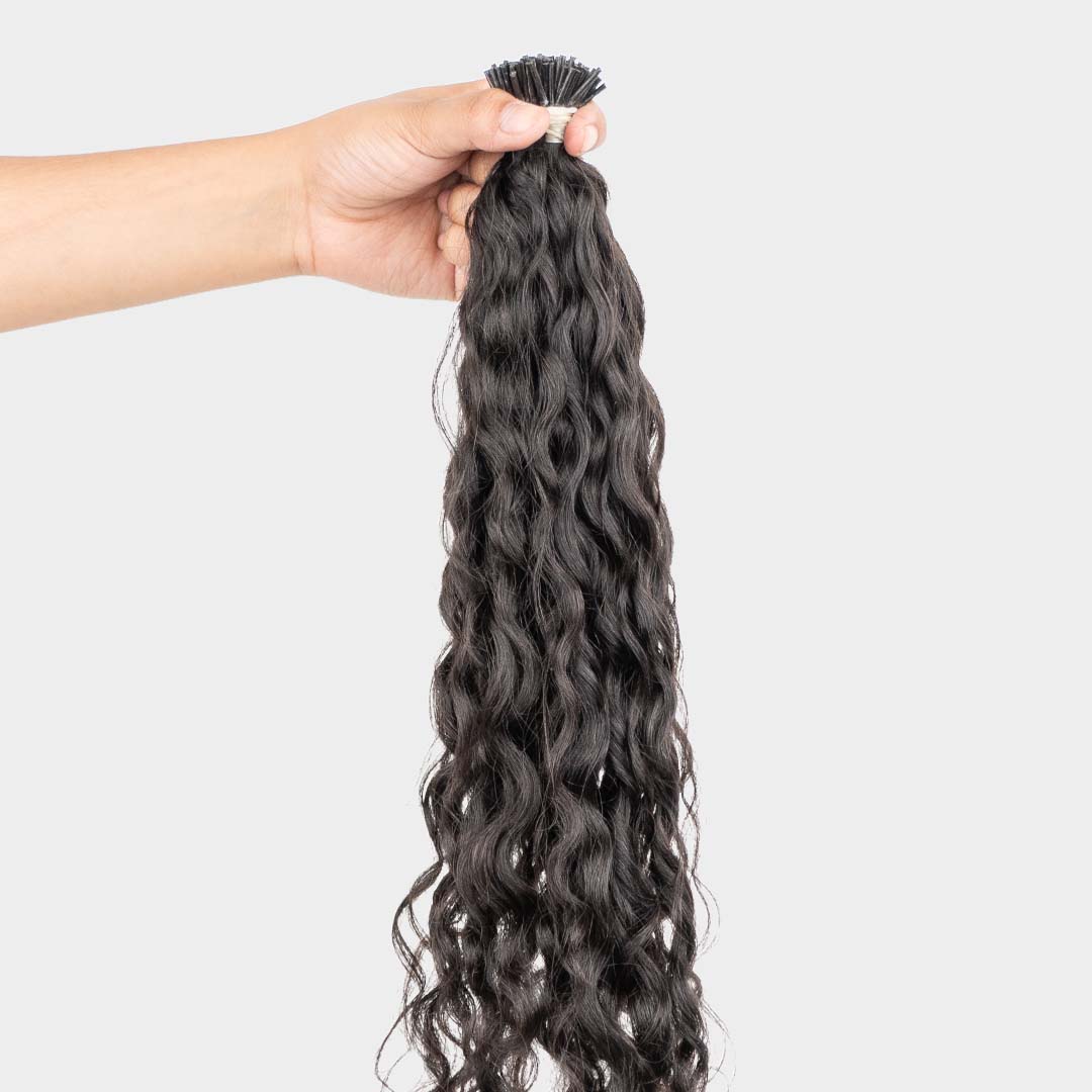 Natural curly I-tips hair extensions