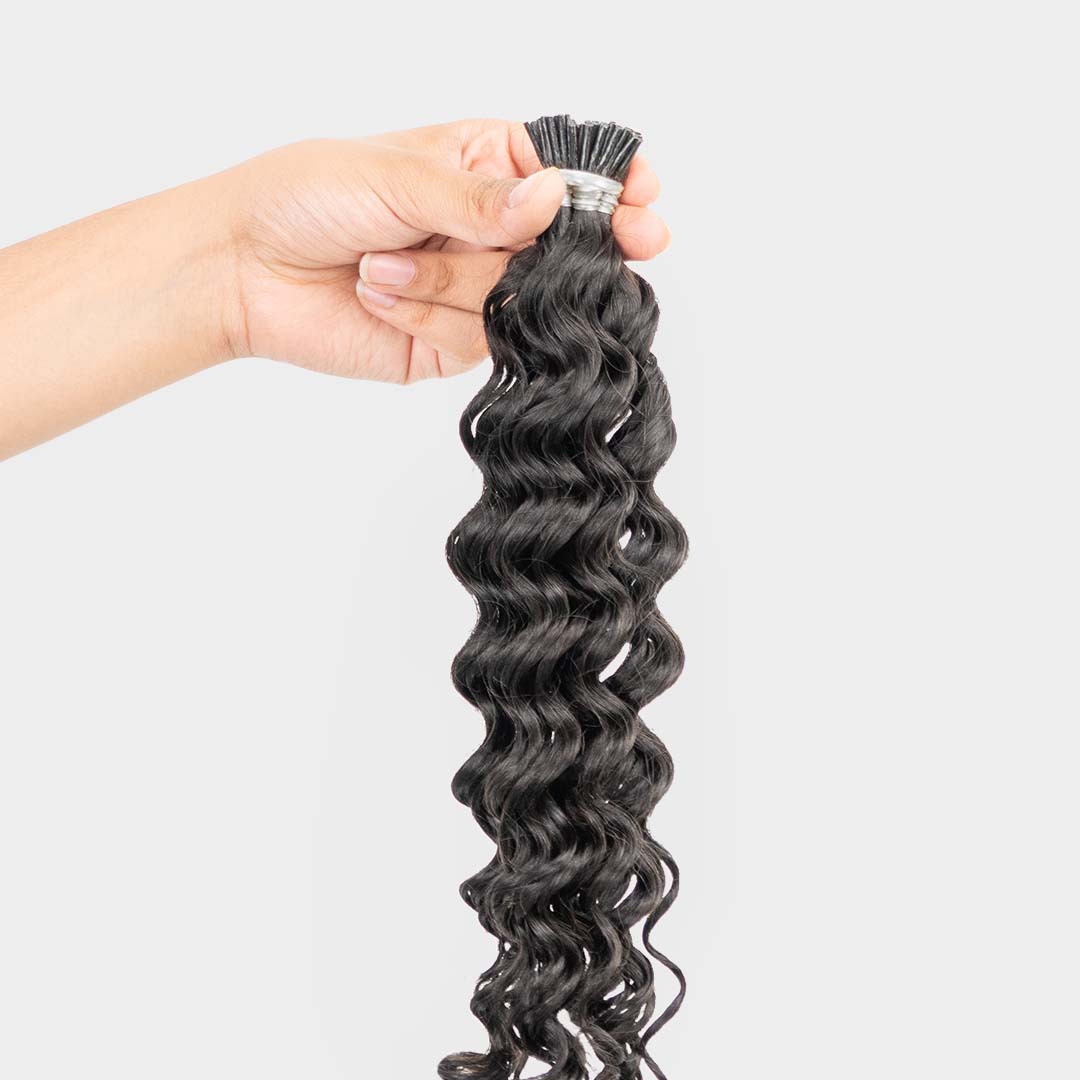 Deep curly I-tips hair extensions
