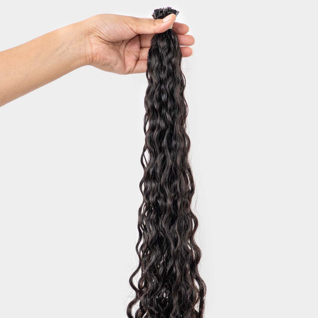 Natural curly flat-tips extensions
