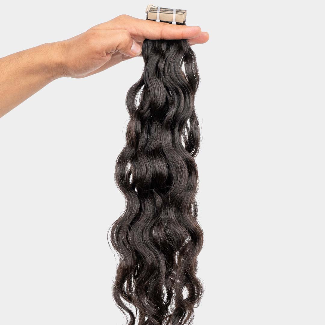 Natural wavy tape-in hair extensions