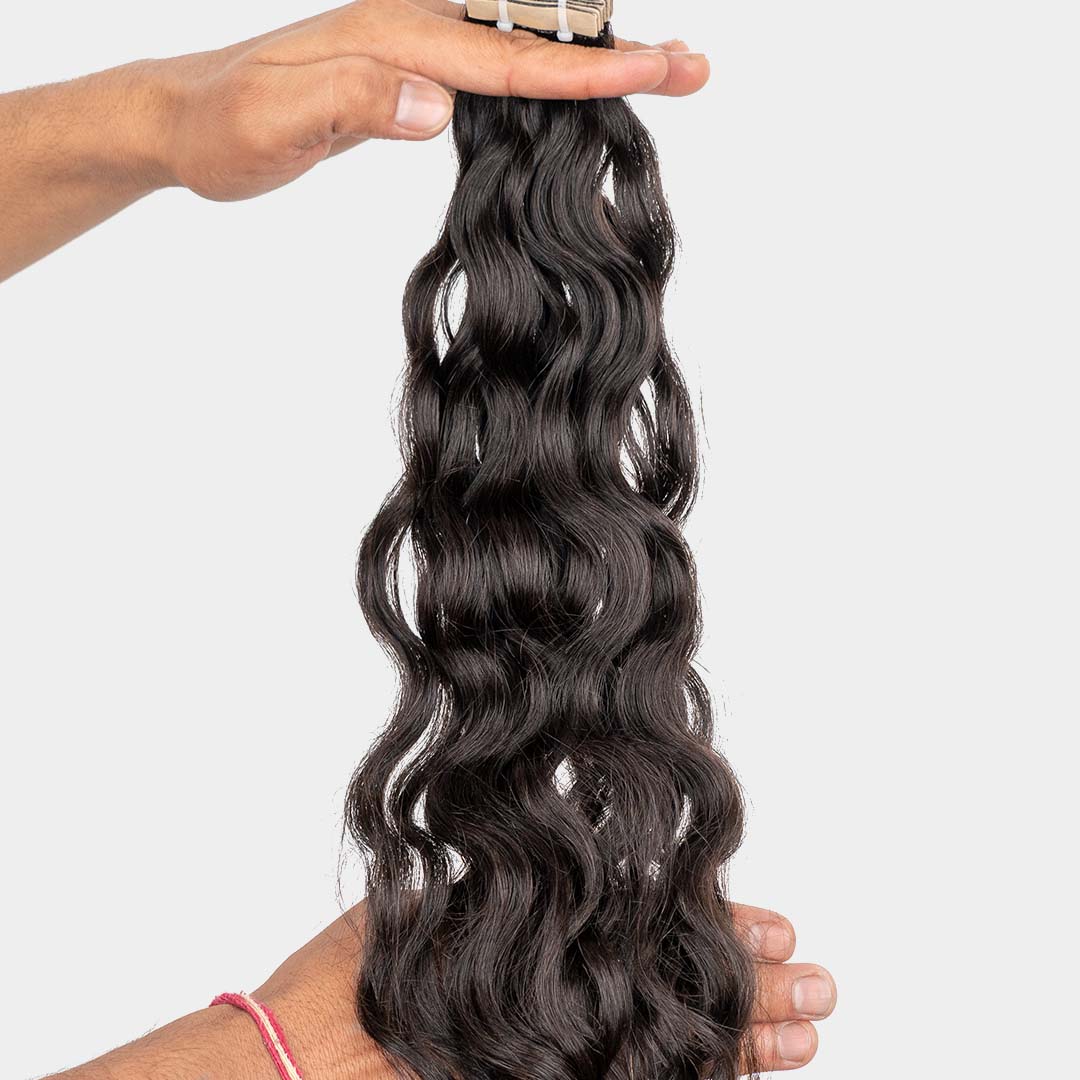 Natural wavy tape-in hair extensions
