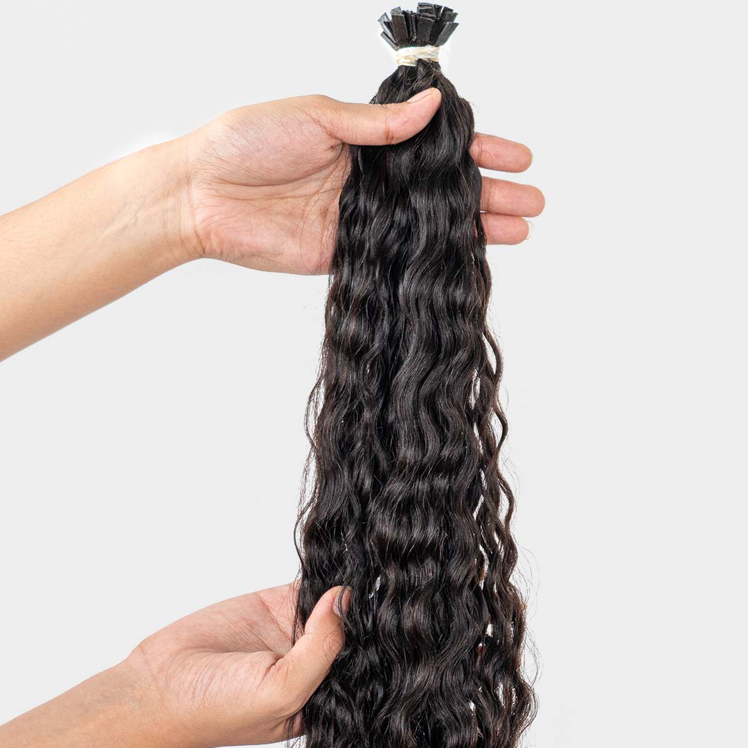 Natural curly flat-tips extensions