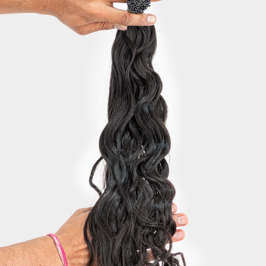 Natural wavy I-tips hair extensions