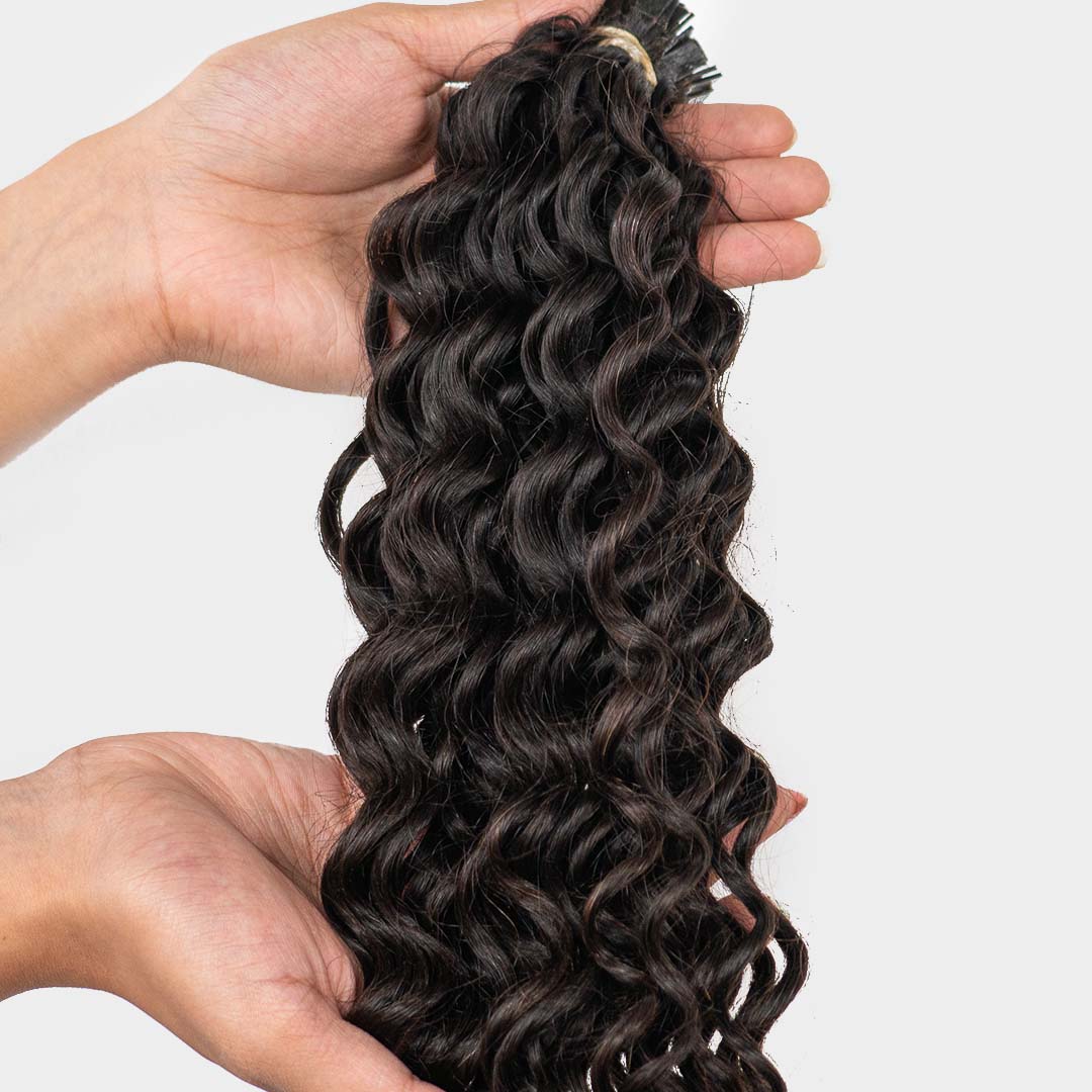 Deep curly flat-tips extensions