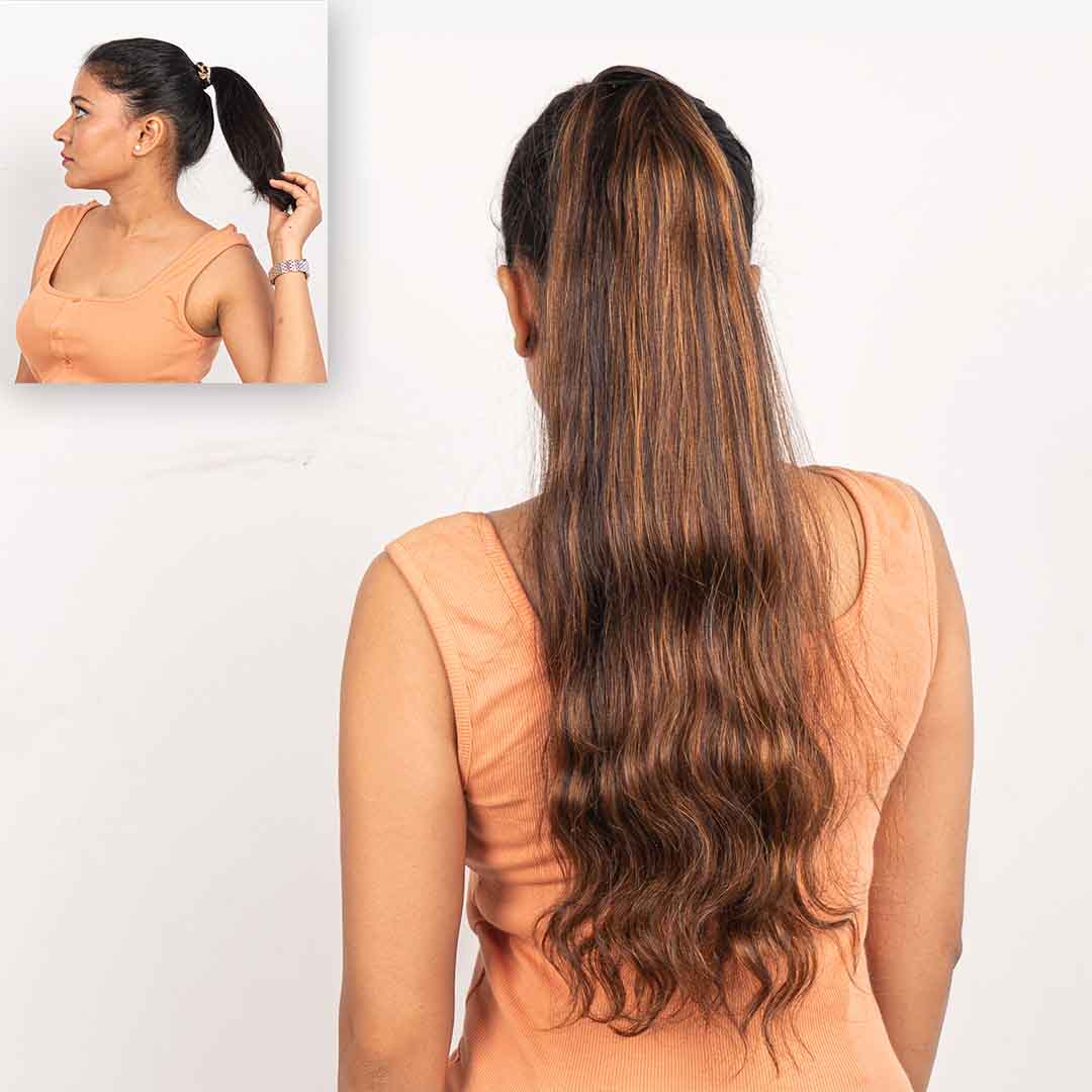 Caramel brown balayage ponytail extension