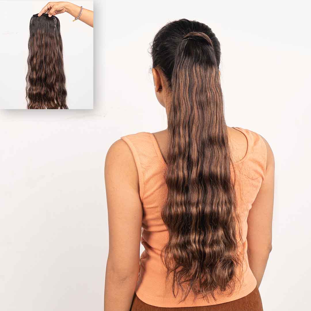 Chocolate brown balayage ponytail hair extensions